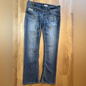 Mudd Brand Y2K Low-Waist Bootcut Flare Jeans, Med Wash Blue Denim, Size 11